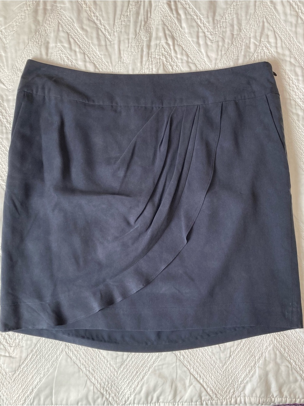 LOFT 100% Silk Pockets Navy Draped Wrap Style Mini Skirt 12P